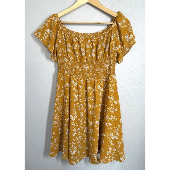 Yellow Floral Chiffon Y2K Style Babydoll‎ Mini Sundress Size M Summer Fall Dress - Picture 1 of 8